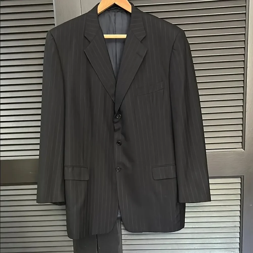 Hickey-Freeman Nordstrom 100% Wool Black Pinstripe Blazer, Size 48L